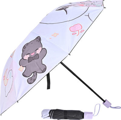 SFAB 3 Fold Cartoon Characters Printed Rain Sun & UV Rays Protective Manual Open Umbrella(Grey)