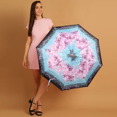Flipkart SmartBuy 3 Fold Printed Rain and Sun Protective Manual Open Umbrella(Blue, Black)