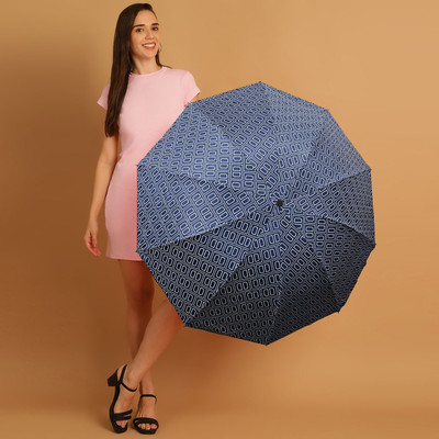 DesoRia 3 Fold Printed Rain Sun & UV Rays Protective Double Coated Manual Open Umbrella(Blue)