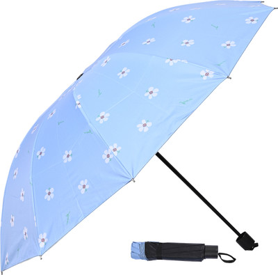 Umbrella mart 3 Fold Floral Printed Rain Sun & UV Rays Protective Manual Open Umbrella(Multicolor)