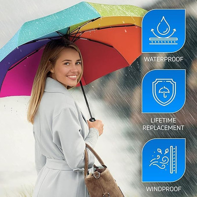 GEEO Stylish Rainbow Auto Open/Close Umbrella – Colorful, Windproof & Travel-Friendly Umbrella(Multicolor)