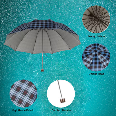 KEKEMI 3 Fold Check Windproof Travel Umbrella UMB016_01 Umbrella(Blue)
