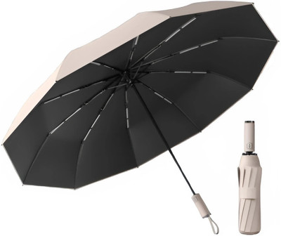Star Work Automatic Open, Large Size Foldable Umbrella with Travel Cover (Round Handle) Umbrella(White)