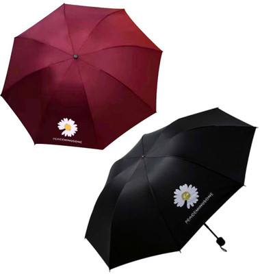 KEKEMI 3 fold Manual Plain Sun & Rain Umbrella(Maroon, Black)