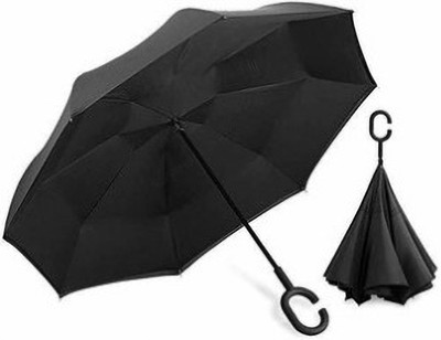 VIHANIX LIFESTYLE Reversible Umbrella for UV & Rain with C Handle and Windproof Design Umbrella Umbrella(Black)