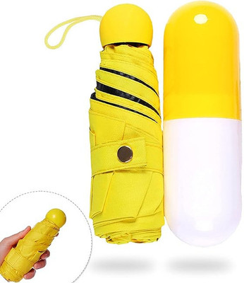 Dwiza Enterprise Ultra Light Mini Folding Capsule Umbrella UV Coated with Capsule Case Umbrella(Yellow)