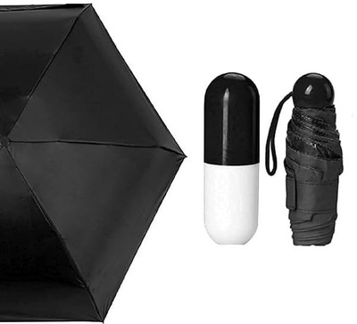 EUHOMI Mini Ultra Light 3 Fold UV Coated Capsule Umbrella with Capsule Case Umbrella(Black)