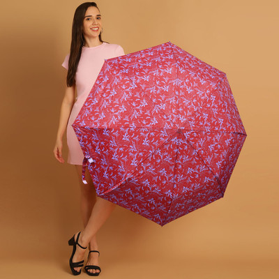 Flipkart SmartBuy 3 Fold Printed Rain and Sun Protective Button Open Umbrella(Red, Violet)