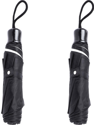 Adi K.C.Paul & Sons Raj 3 fold Pack of 2 umbrella for men & women | 3 fold umbrella | Office Umbrella(Black, Silver)