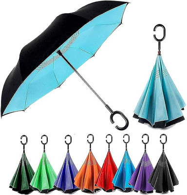 PARVLUXE Double Layer Inverted Reversible Umbrella with C-Shaped Handle Umbrella(Multicolor)