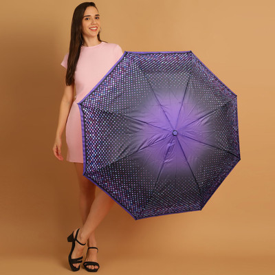 SFAB 3 Fold Printed Rain and Sun Protective Button Open Umbrella(Purple, Multicolor)