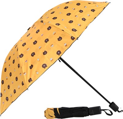 Umbrella mart 3 Fold Printed Rain Sun & UV Rays Protective Black Coated Manual Open Umbrella(Yellow)