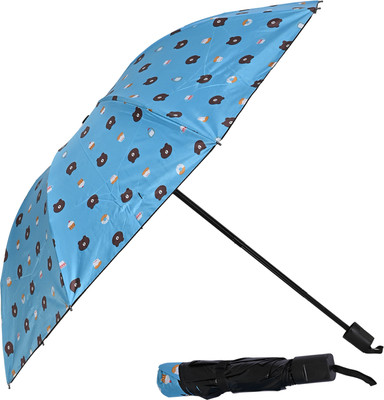SFAB 3 Fold Printed Rain Sun & UV Rays Protective Black Coated Manual Open Umbrella(Multicolor)
