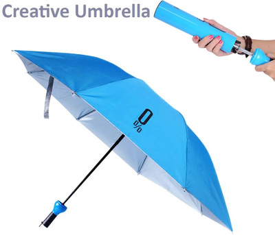 RECTITUDE Foldable Umbrella Windproof UV Coated and Double Layered with Bottle Cover Umbrella(Blue)