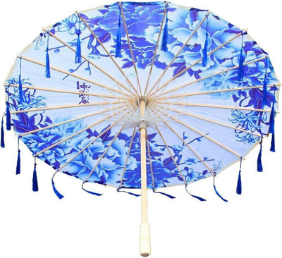 Orama Traditional Wooden Japanese Cloth Umbrella Parasol for Weddings,Photoshoots US4 Umbrella(Blue)