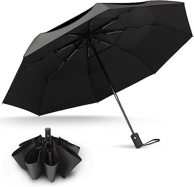 slonama Windproof Compact Travel Umbrella with Auto Open Close Folding Umbrella Umbrella(Black)