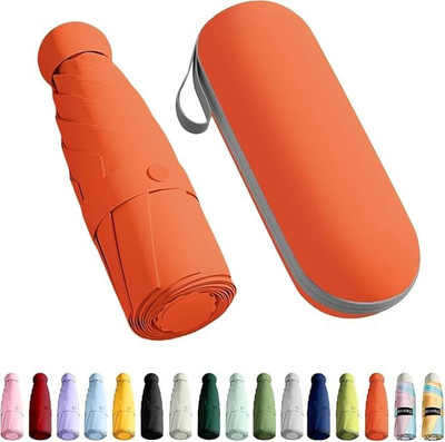 BLUTANG Mini Folding Windproof & Compact UV Umbrella for Sun Protection Rain Windproof Umbrella(Orange)
