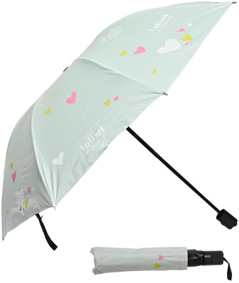DesoRia 3 Fold Printed Rain Sun & UV Rays Protective Double Coated Manual Open Umbrella(Green)