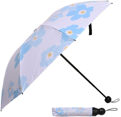 SFAB 3 Fold Printed Rain Sun & UV Rays Protective Double Coated Manual Open Umbrella(White, Blue)