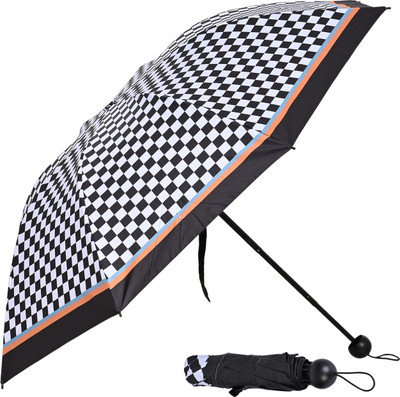 SFAB 3 Fold Digital Printed Rain Sun & UV Rays Protective Manual Open Umbrella(Black)