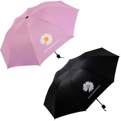 KEKEMI 3 fold Manual Plain Sun & Rain Umbrella(Pink, Black)