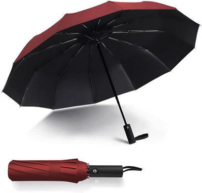 Centaur 3 Fold Fully Automatic Rain UV Protection Portable Foldable Tiny Travel Folding Umbrella(Maroon)