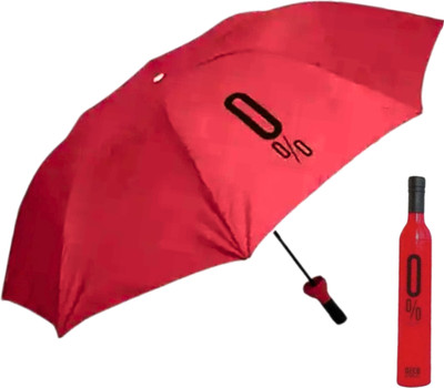Fratte Wine Bottle Shape Mini Compact Foldable Umbrella with Plastic Case Umbrella(Red)