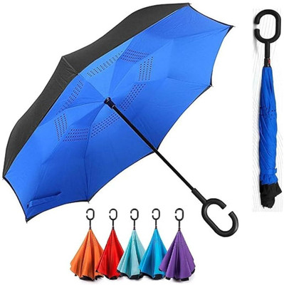 PABOCART Double Layer Inverted Folding Umbrella C-Shaped Handle Uv Protection Windproof Umbrella(Multicolor)