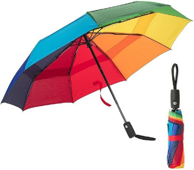 TRUJVE Rainbow Umbrella Sun Beach for Men and Women Foldable Colour Umbrella(Multicolor)