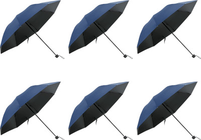 KUBER INDUSTRIES 3 Fold Manual Umbrella Blue| Pack Of 6 Umbrella(Blue)