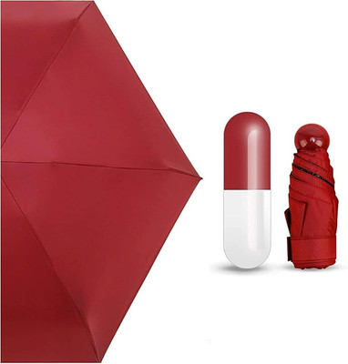 LeafBlu Ultra Light Mini Folding Compact Pocket Umbrella with Lovely Capsule Case Umbrella(Maroon)