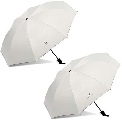 KEKEMI UMB031C_06 3 fold Manual UV Plain Sun & Rain Umbrella (Pack of 2) Umbrella(Silver)