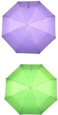 Bizarro.in 3 Fold Set of 2 Plain Office Men::Women_200 Umbrella(Green, Purple)