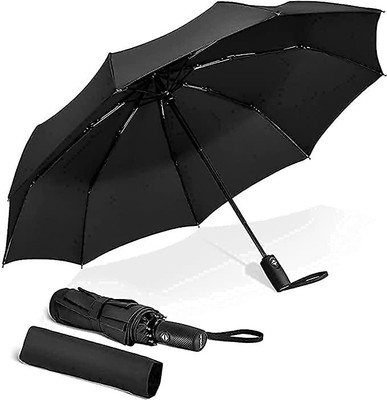 av-kjlp 3 Fold Plain Umbrella Automatic Open Men/Women/Rainy & Sun Umbrella Umbrella(Black)
