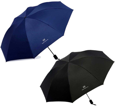 KEKEMI UMB031C_21 3 fold Manual UV Plain Sun & Rain Umbrella Umbrella(Black, Blue)