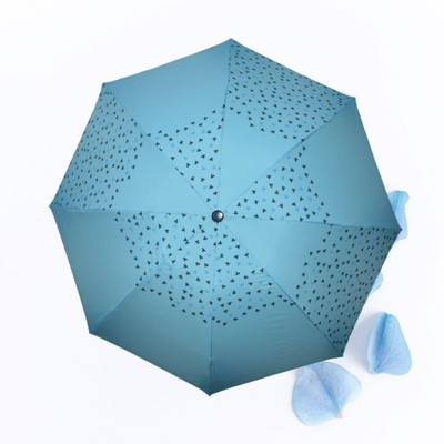 KEKEMI 3 Fold Manual Print Sun & Rain Umbrella(Blue)
