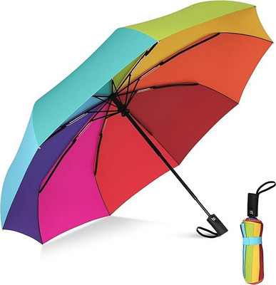 NIRKOSHA Rainbow Stripe Auto Open and Close Umbrella Umbrella(Multicolor)