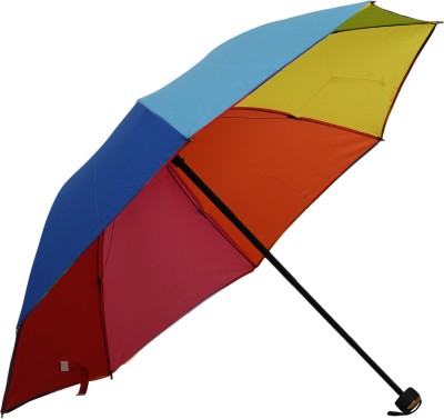 SFAB Unisex Red and Multi Rain and Sun Protective 3 Fold Rainbow Fancy Umbrella Umbrella(Red)
