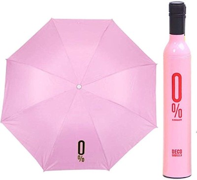 HEZKOL Wine Bottle Shape Mini Compact Foldable Umbrella with Plastic Case Umbrella(Pink)