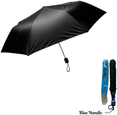 Tanira 2 fold automatic open black umbrella with UV protection & navy blue handle Umbrella(Black)
