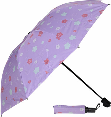 Umbrella mart 3 Fold Printed Rain and Sun Protective Manual Open Umbrella(Purple)