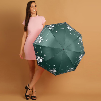 DesoRia 3 Fold Printed Rain Sun & UV Rays Protective Double Coated Manual Open Umbrella(Green)