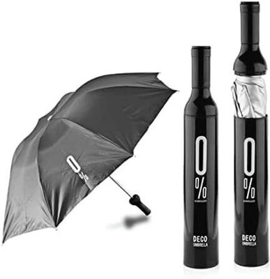 HomCartell Bottle shape Windproof Double Layer UV Protection & Rain Umbrella Umbrella(Black)
