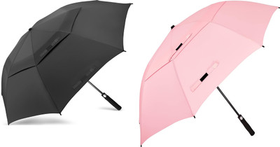 Samurai J.Calli Double Vented Canopy Rain Protection Umbrella With Easy Button Pack of 2 Umbrella(Black, Pink)