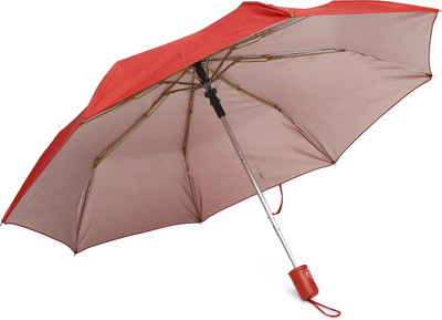 CITIZEN Solid 3 Fold Auto Open 8 Aluminium Ribs UV Coated Windproof Silver Coating Umbrella(Red)