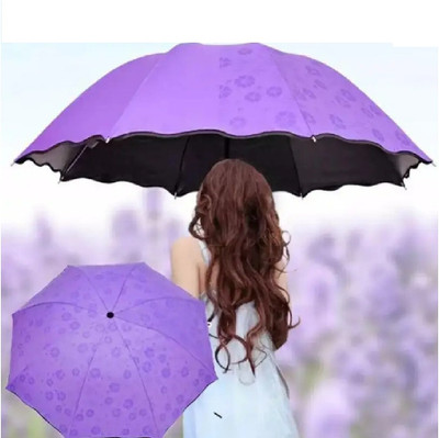 SELVIE Fold Travel Compact Fancy Pattern Change Magic Umbrella for UV, Sun and Rain Umbrella(Purple)