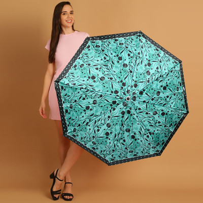 Flipkart SmartBuy 3 Fold Printed Rain and Sun Protective Button Open Umbrella(Blue, Black)