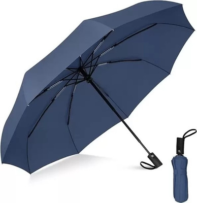 MH Creation Windproof Collapsible 10 RIBS Auto _Open & Close Folding Umbrella(Blue)