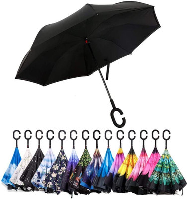 Rexmon Double layer Inverted reversible DarkVault Vibe umbrella with C-Shaped Handle Umbrella(Black)