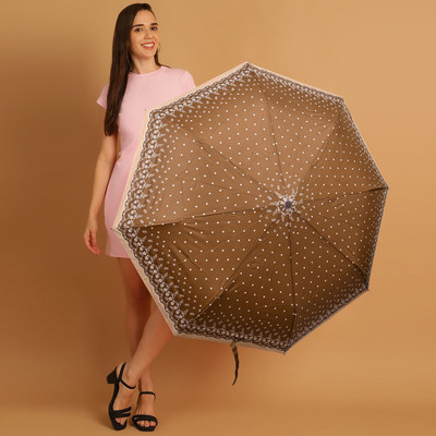 Flipkart SmartBuy 3 Fold Printed Rain and Sun Protective Button Open Umbrella(Brown, White)
